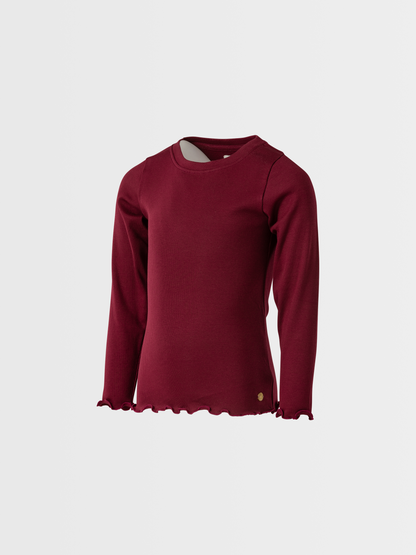Berry Red | Dekliška majica z dolgimi rokavi in rebrasto strukturo
