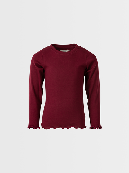 Berry Red | Dekliška majica z dolgimi rokavi in rebrasto strukturo