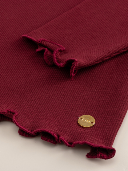 Berry Red | Dekliška majica z dolgimi rokavi in rebrasto strukturo