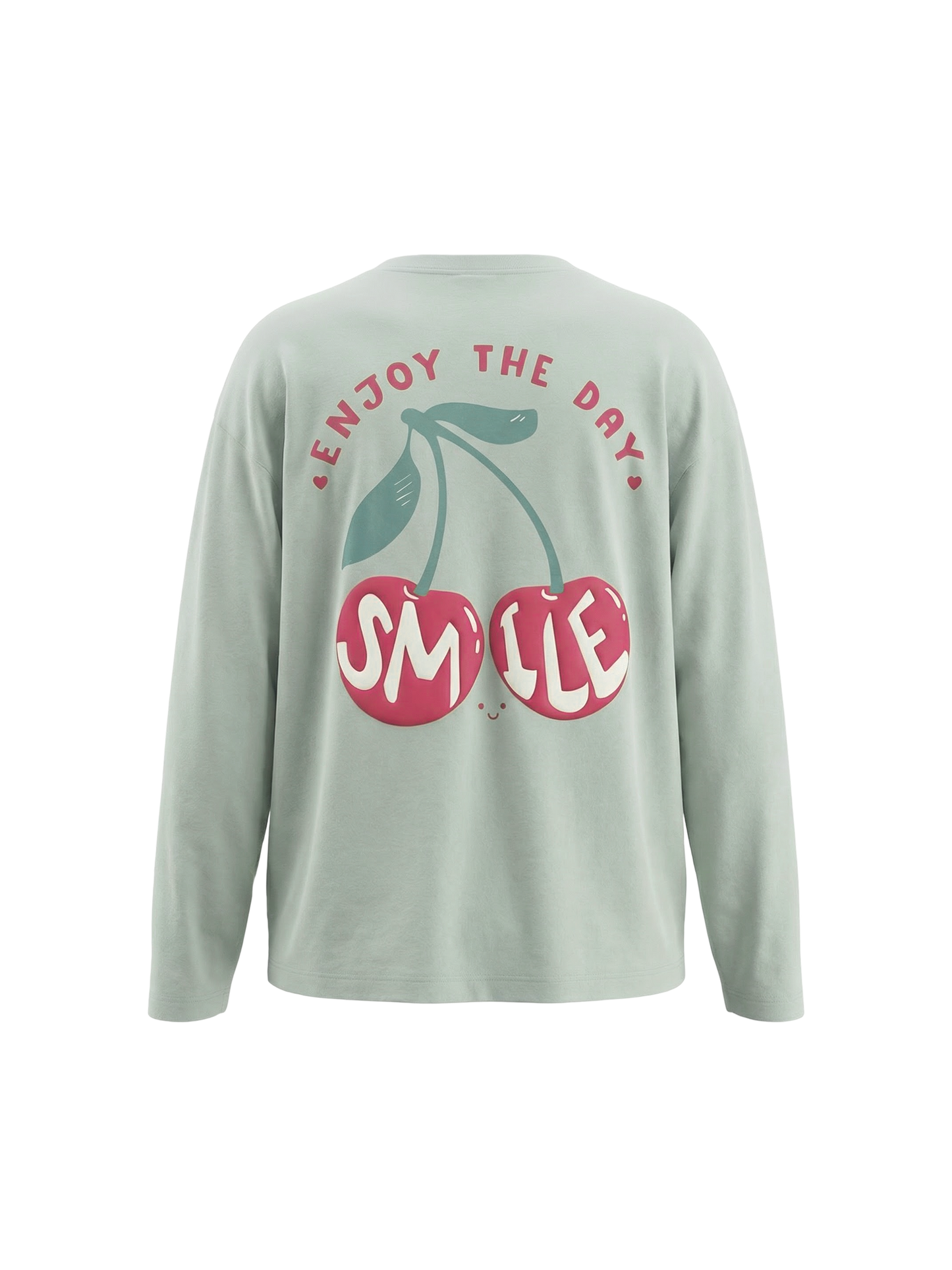 Mint Cherry Smile | Dekliška majica z dolgimi rokavi - ohlapen kroj